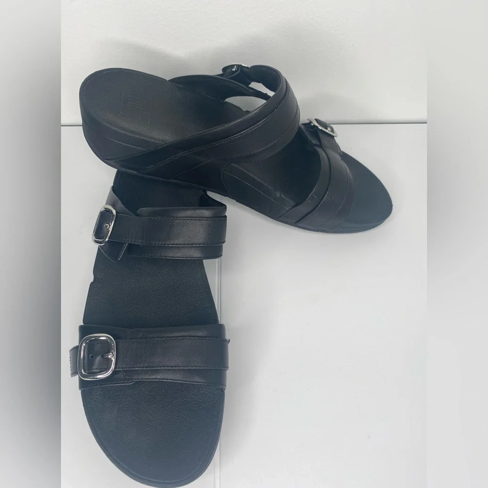 FITFLOPS Lulu Adjustable Leather Slides Sandals - Picture 2 of 6